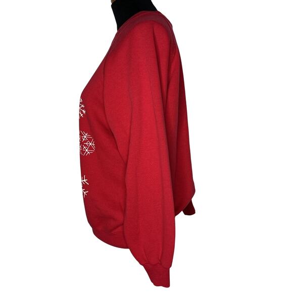 VTG Hanes Christmas Sweatshirt M Red Minimalist Snowflake Holiday 80s 90s USA - Picture 4 of 8